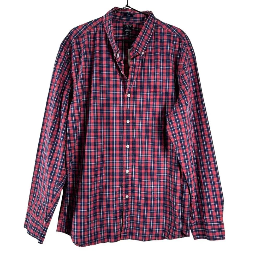 NWT J. Crew Men's Blue Pink Plaid Casual Long Sleeve Button Up Shirt Size XXL